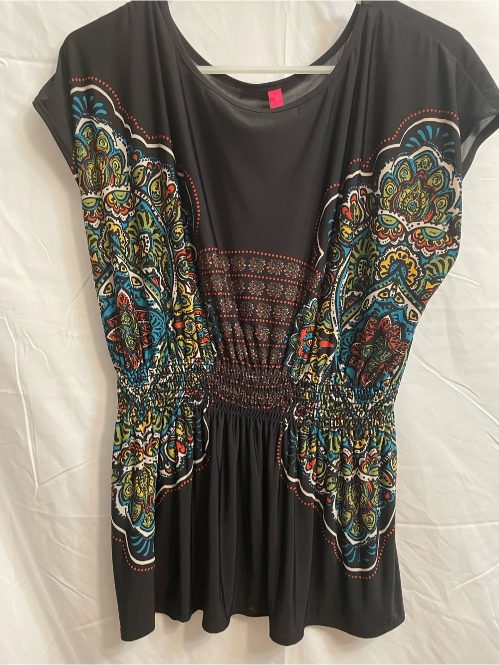 jcpenney Black Blouse with Multicolor Boho Print